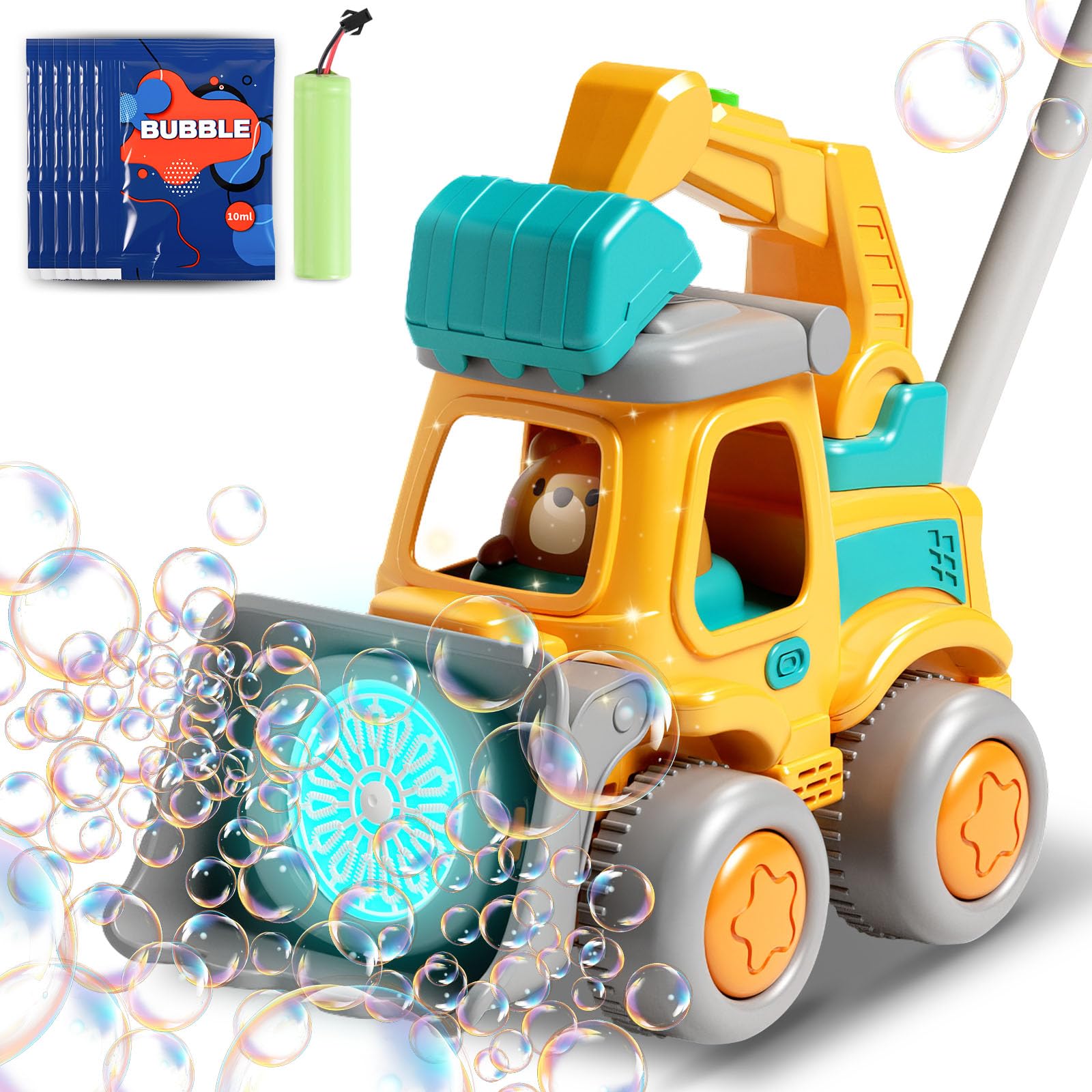 Bubble Lawn Mower Toddler Toys,Engineering Car Bubble Machine Maker Blower Kids Toy Cart,Ideal Gifts for 1-4 Year Old Boy,Girl,Grill Outdoor Child Party Toys with 6X Bubbles Solution Refills,Green
