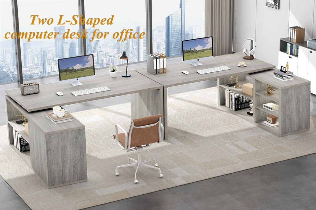 HSH Black L Shaped Computer Desk, Corner Desk with Storage Cabinet Shelves, Reversible Industrial Wood Executive Workstation, L-Shaped Home Office Table for Work Study Writing Gaming, 55 Inch