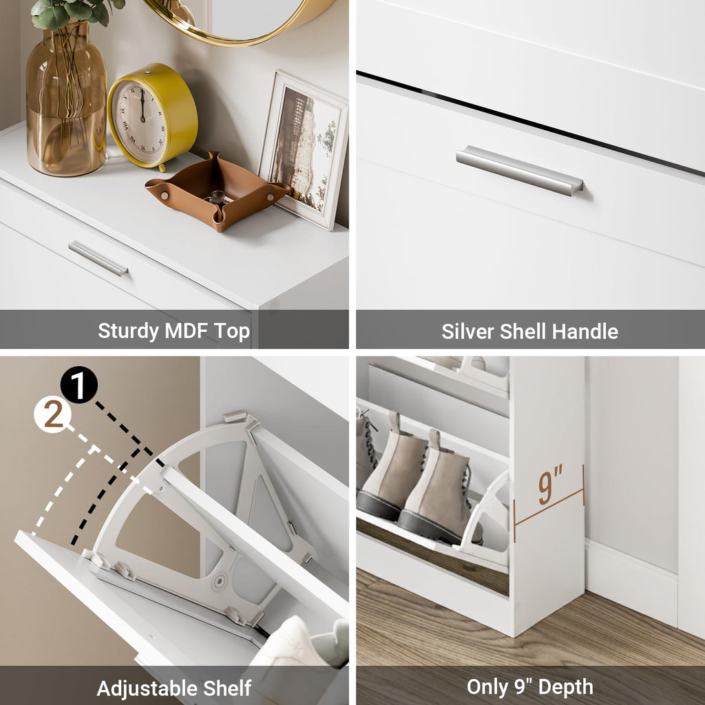 Haotian Shoe Cabinet Storage for Entryway, Narrow Shoe Cabinet with Two Flip Drawers to Save Space, Shoe Rack Cabinet for Front Door Entrance Hallway (Black)