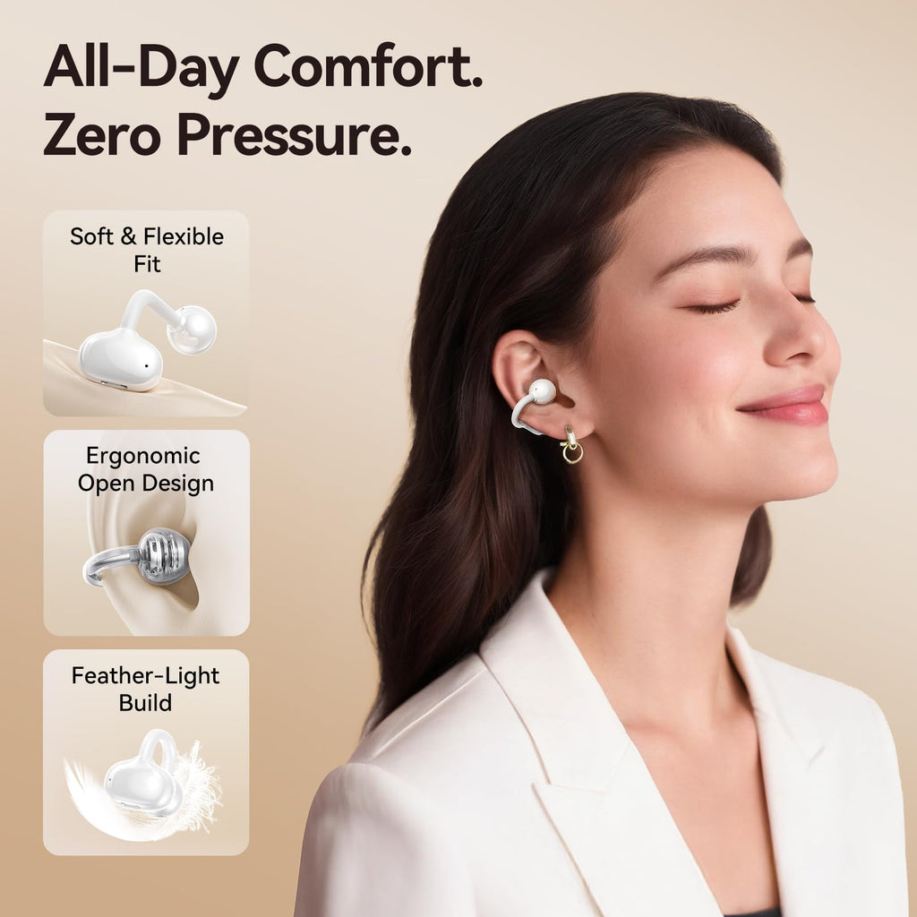 Kinglucky Jewelry-Inspired Clip-On Earbuds with Butterfly Earrings, Comfortable Fit & 40H Playtime Open Ear Bluetooth 5.4 Wireless Headphones for Women, Small Ears, Sports & Workouts (Black)