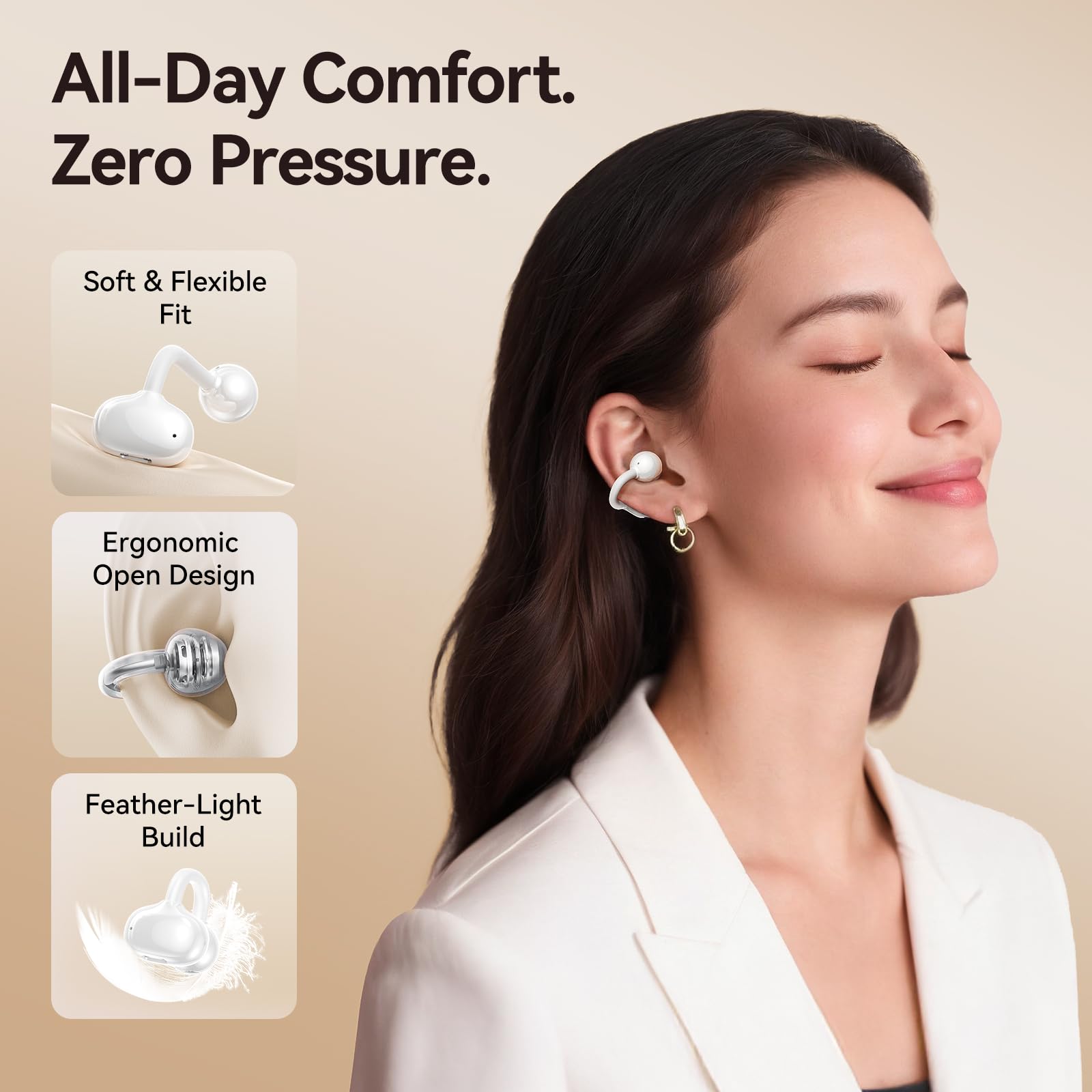 Kinglucky Jewelry-Inspired Clip-On Earbuds with Butterfly Earrings, Comfortable Fit & 40H Playtime Open Ear Bluetooth 5.4 Wireless Headphones for Women, Small Ears, Sports & Workouts (Black)