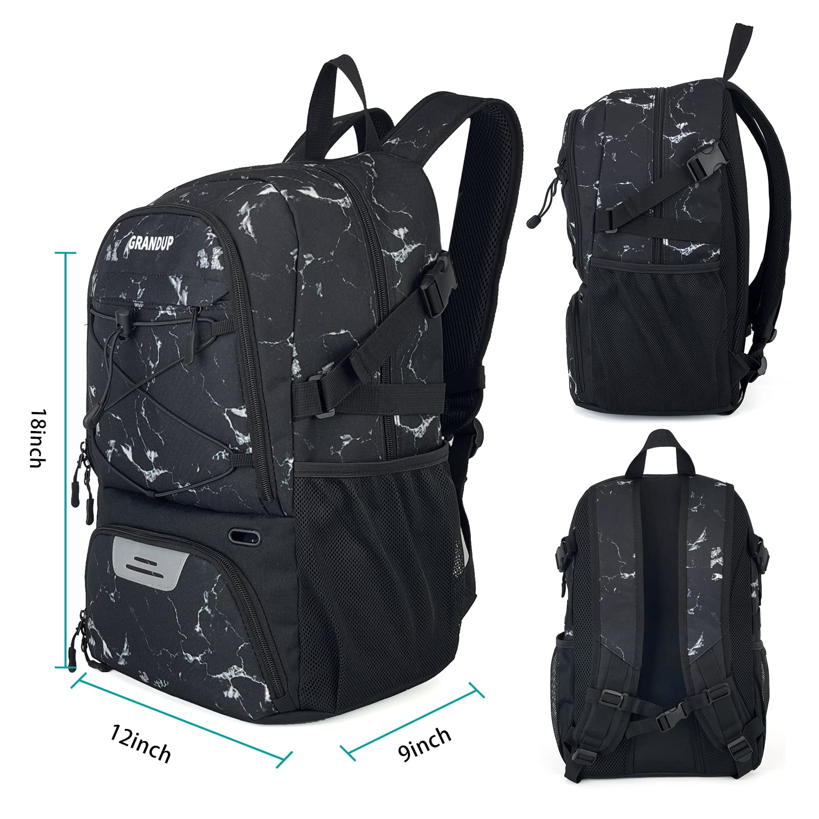 GRANDUP Basketball backpack with ball and shoes compartment Fit Volleyball, soccer, Swim, Gym, Travel, and School, large capacity sports training equipment bags