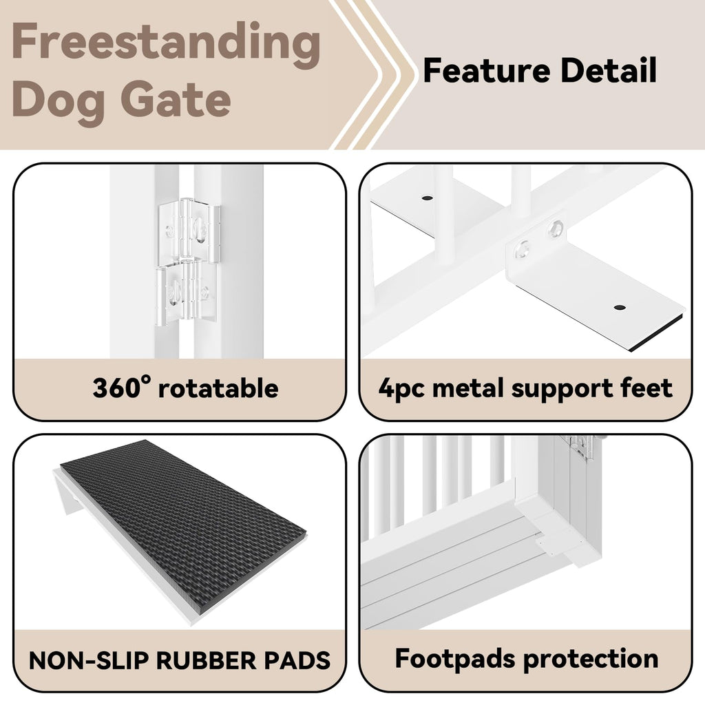 SNUOWU Full Metal Freestanding Dog Gate with Door, 24'' Height Foldable Pet Dog Fence for Indoor & Outdoor, 2 Panels Extra Wide Free Standing SmallDog Gates for Doorways,House,Stairs,Porch,Deck,Yard
