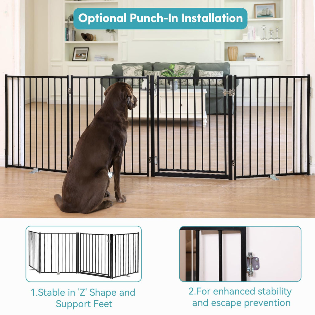 No Pawblems Free Standing Dog Gate, 30" Tall Foldable Dog Fence for Indoor, Up to 52 Inch Extra Wide Puppy Gate Extension for Stairs, Hallways, Doorways, Deck, Yard (White, 2 Panels)