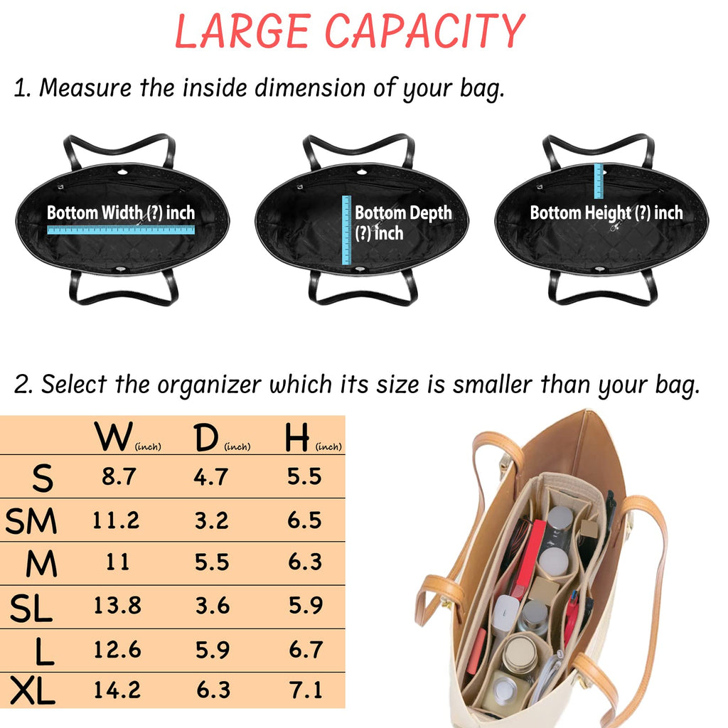DailyPlus Purse Organizer Insert Felt Bag Organizer Handbag Organizer Insert Bag In Bag Organizer for Tote Purse Bag 14 Pockets Beige Small
