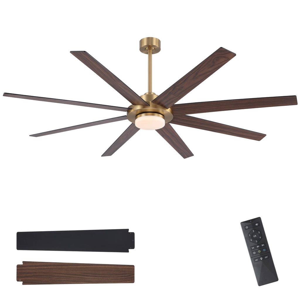 WINGBO 60" Ceiling Fan with Light and Remote Control, 6 Speed Reversible DC Motor, Dimmable LED Light, for Home and Commercial Use, Living Room/Shop/Warehouse Black/Walnut