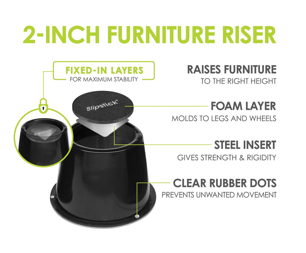 Slipstick CB674 Premium 2 Inch Furniture Risers/Bed Raisers with Steel Reinforced Top (4 Pack) Adds 2" Height, Supports 2,640 Pounds, Stackable with CB671