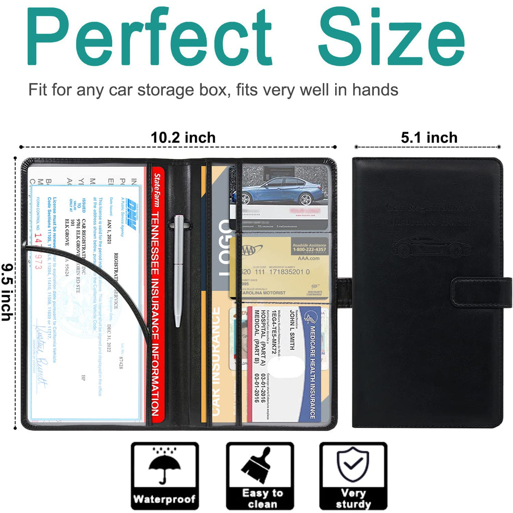 RSAquar Car Registration and Insurance Holder, Vehicle Glove Box Organizer Cool Car Accessories, Auto Truck Document Holder for Cards, Driver License, Black Glitter