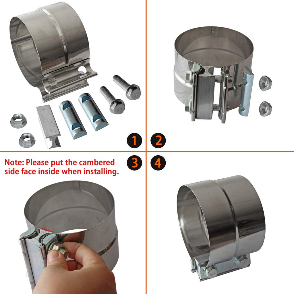 Exhaust Clamps Band Clamp 2.5" Lap Joint - Stainless Steel Lap Joint Exhaust Band Clamp with 1 Block 2Pcs for 2.5" Od to 2.5" Id Exhaust Pipe, Muffler, Elbow and Exhaust Tubing Connection(2 Pack)
