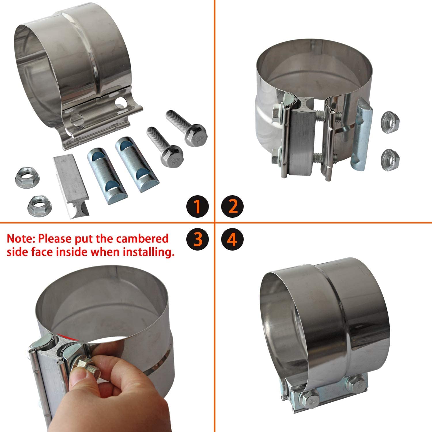 Exhaust Clamps Band Clamp 2.5" Lap Joint - Stainless Steel Lap Joint Exhaust Band Clamp with 1 Block 2Pcs for 2.5" Od to 2.5" Id Exhaust Pipe, Muffler, Elbow and Exhaust Tubing Connection(2 Pack)