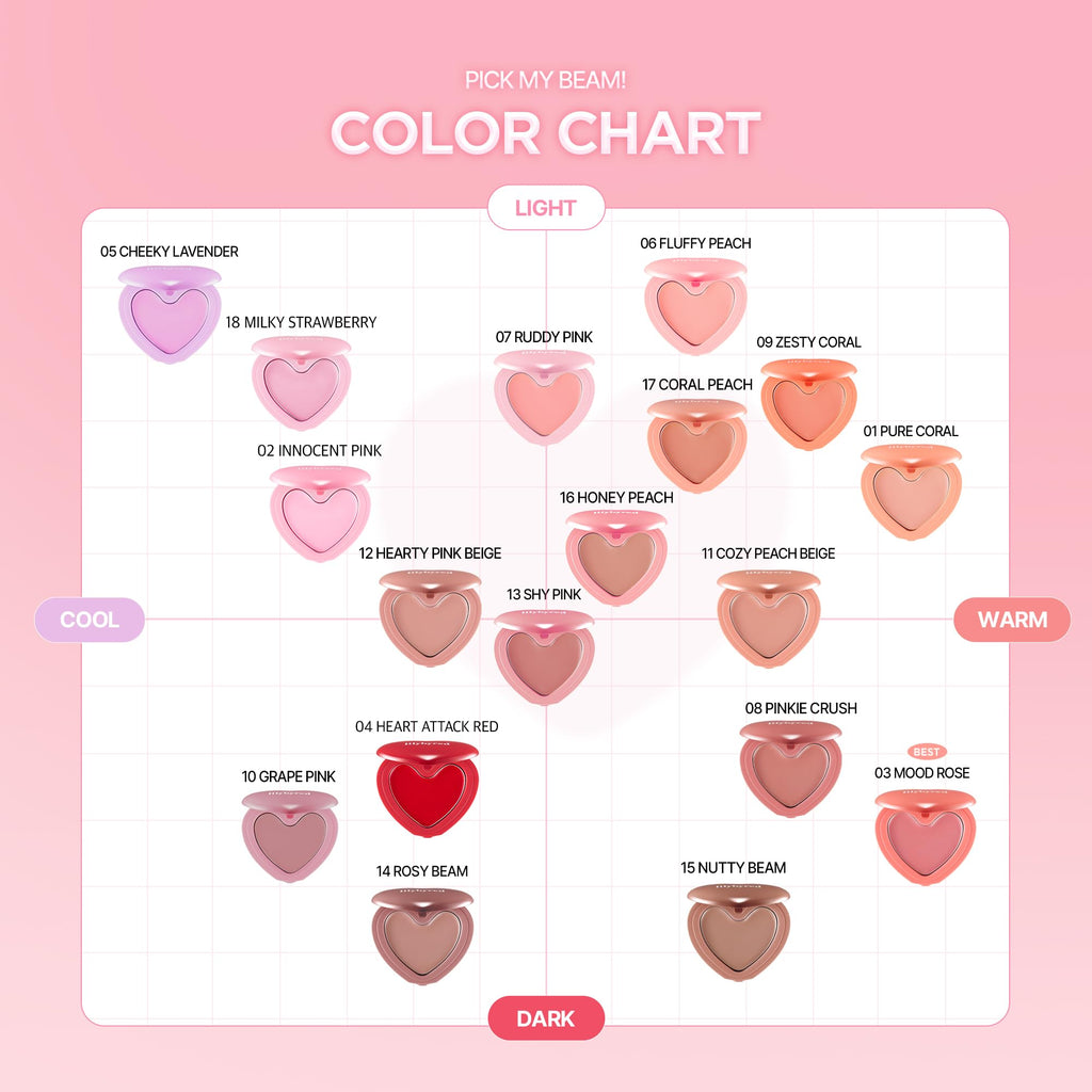 lilybyred Luv Beam Cheek Balm | Heart-Shaped Korean Cream Blush, Semi-Matte Finish, Long-Lasting, Blendable & Buildable, Soft Creamy Texture, Lightweight, Natural Flush, 0.12 oz. (01 Pure Coral)