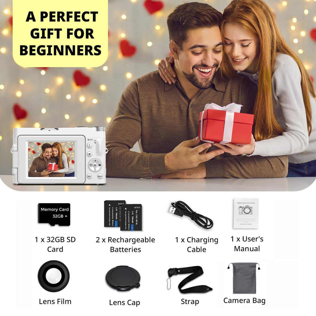 Duluvulu 4K Digital Camera for Photography Autofocus, 2026 Latest 48MP Vlogging Camera for YouTube with SD Card, 2 Batteries, 3" 180°Flip Screen Compact Travel Camera for Teens with 16X Zoom,Black