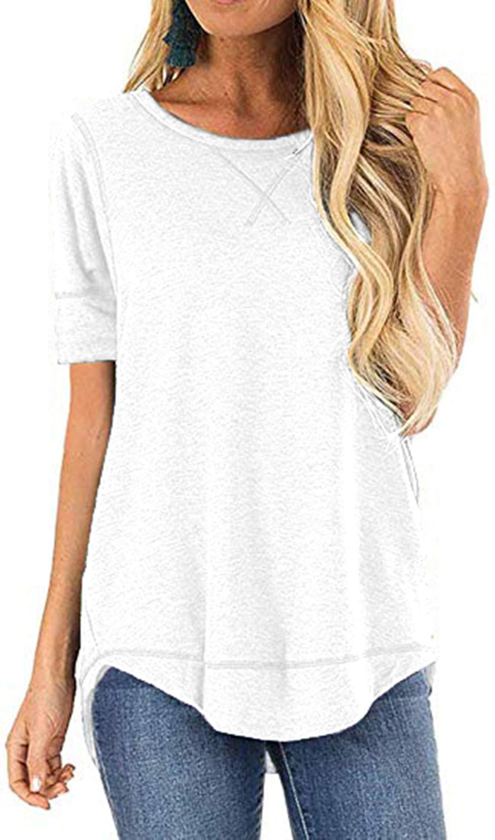 JomeDesign Summer Tops for Women Short Sleeve Side Split Casual Loose Tunic Top