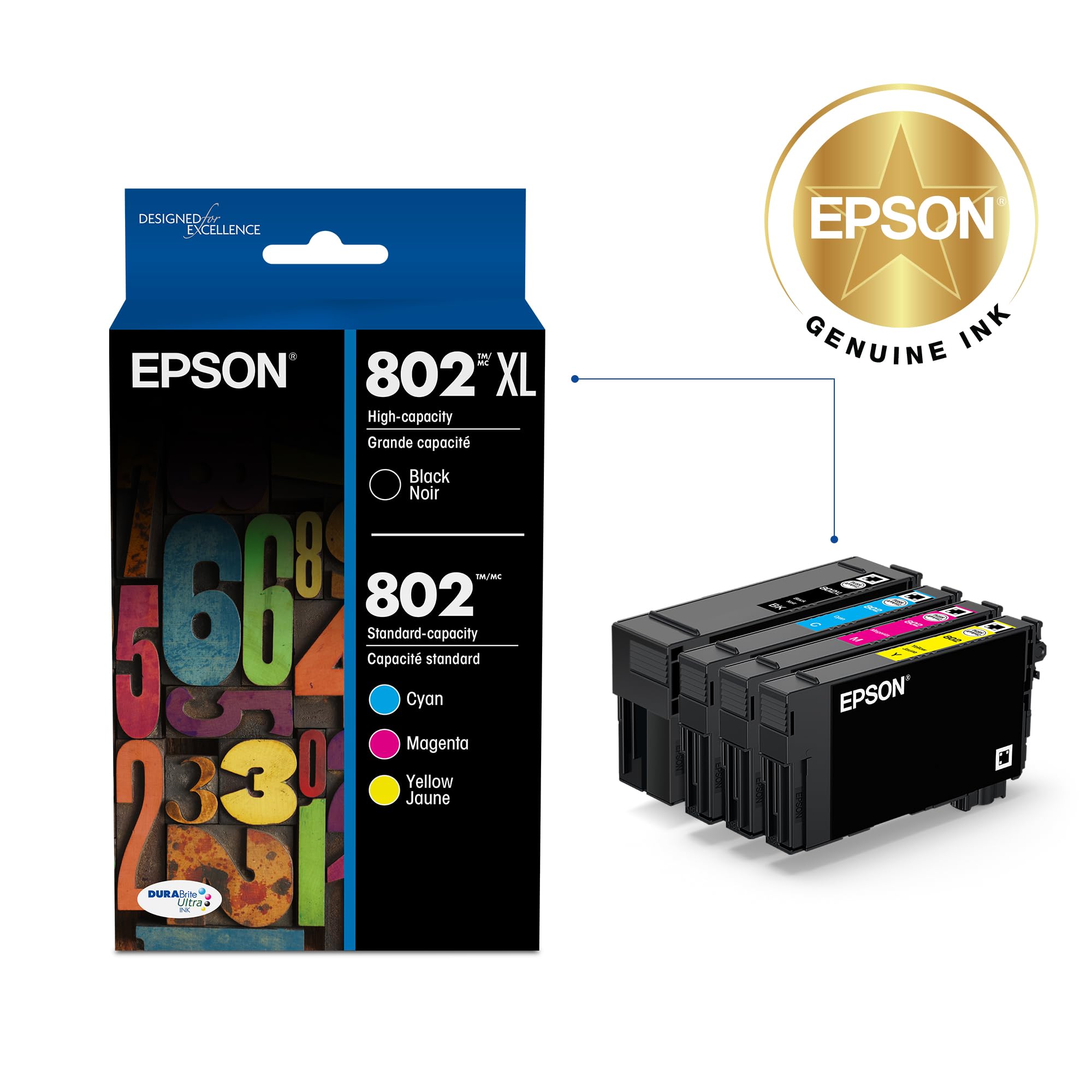 EPSON 802 DURABrite Ultra Ink High Capacity Black Cartridge (T802XL120-S) Works with WorkForce Pro WF-4720, 4730, 4734, 4740