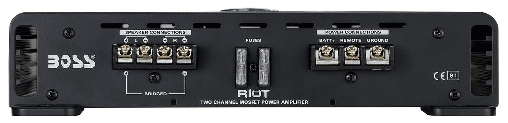 BOSS Audio Systems R1004 Riot Series 4 Channel Class A/B Car Amplifier - 400 High Output, IC (Integrated Circuit), Hook Up to Subwoofer for Bass
