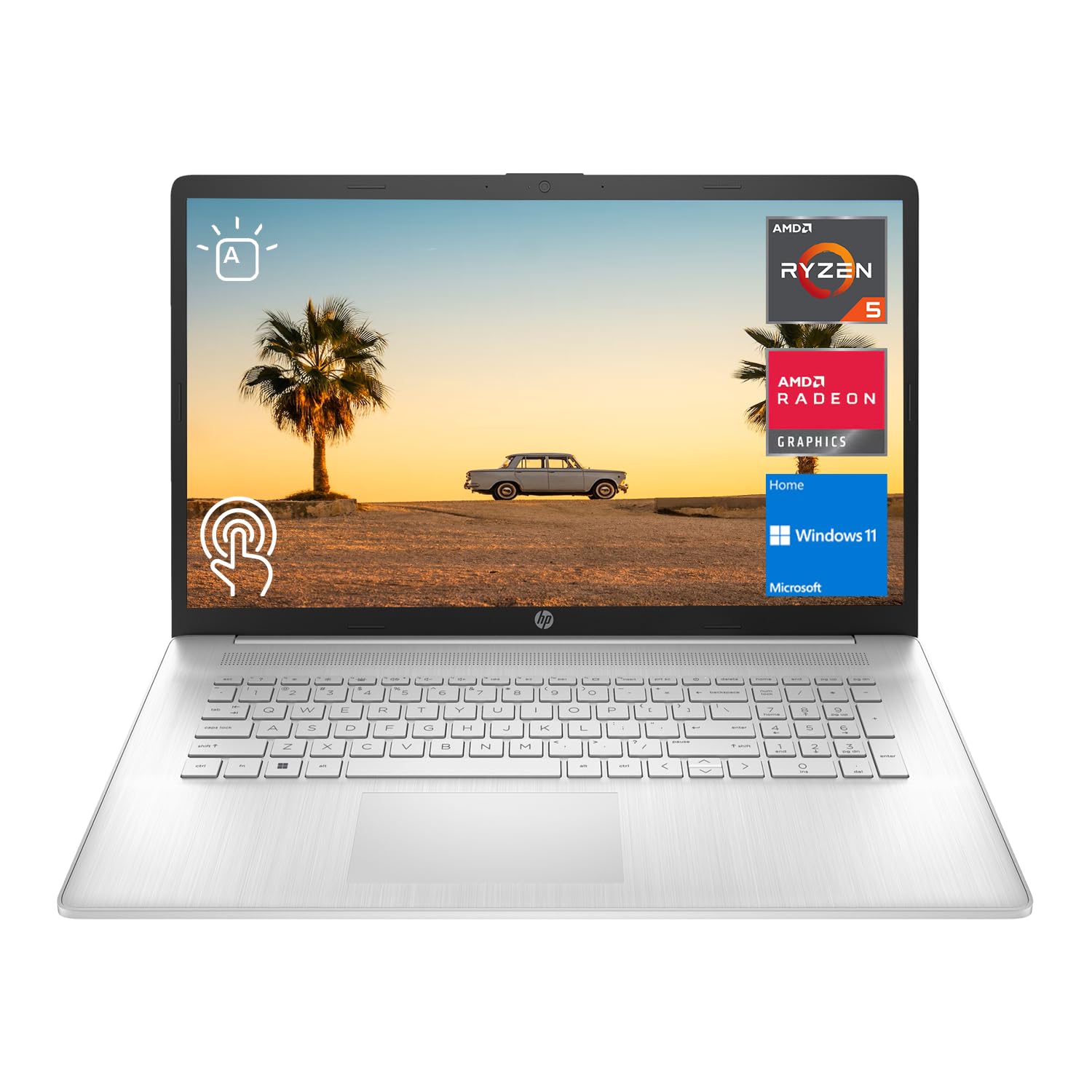 HP 2023 17 Laptop, 17.3" HD+ Touchscreen Display, AMD Ryzen 5 7530U Processor (Beats i7-1165G7), 12GB RAM, 256GB SSD, Wi-Fi 6, HDMI, Backlit KB, Webcam, Windows 11 Home, Silver, KKE Accessories