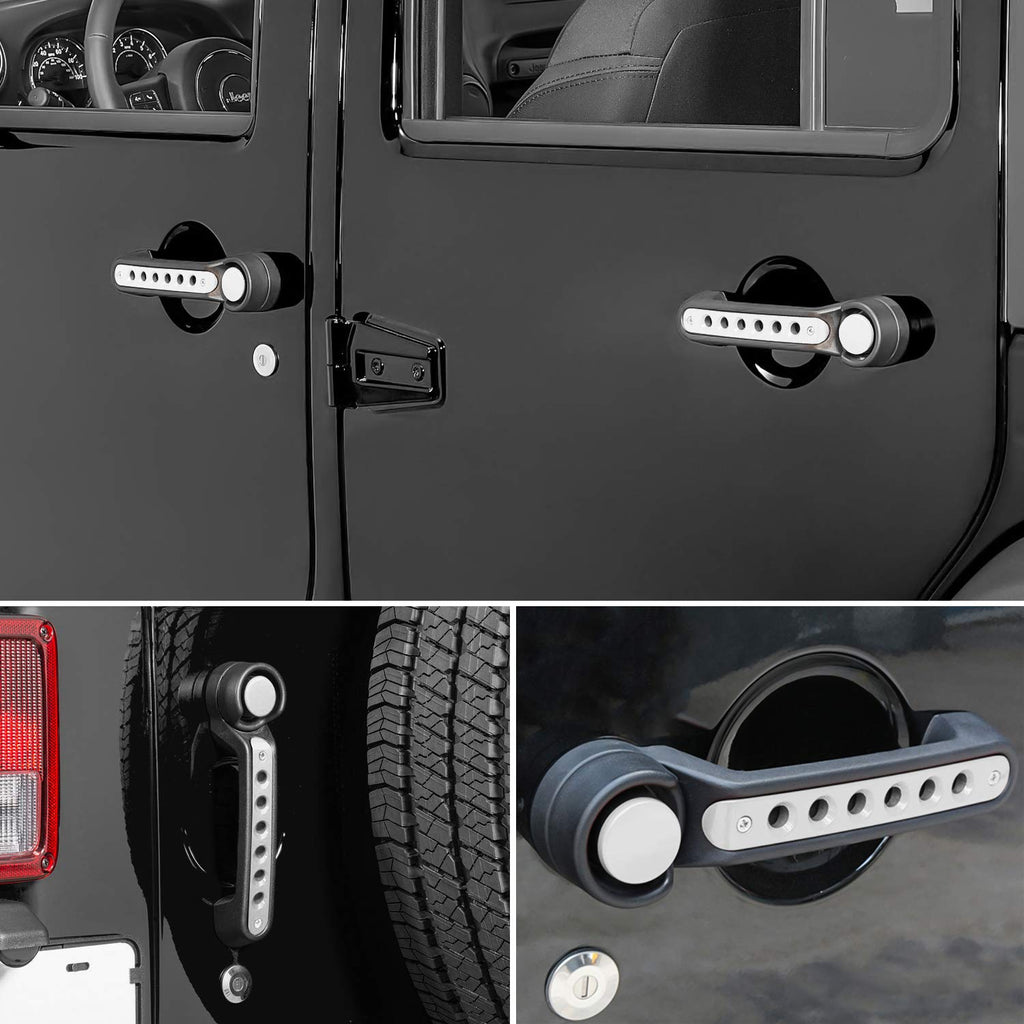 E-cowlboy Grab Handle Inserts Cover+Push Button Knobs Cover Trim for Jeep Wrangler JK JKU Sahara Rubicon Unlimited 2007-2018 Exterior Door Handle Decoration Accessories Aluminum (Black)