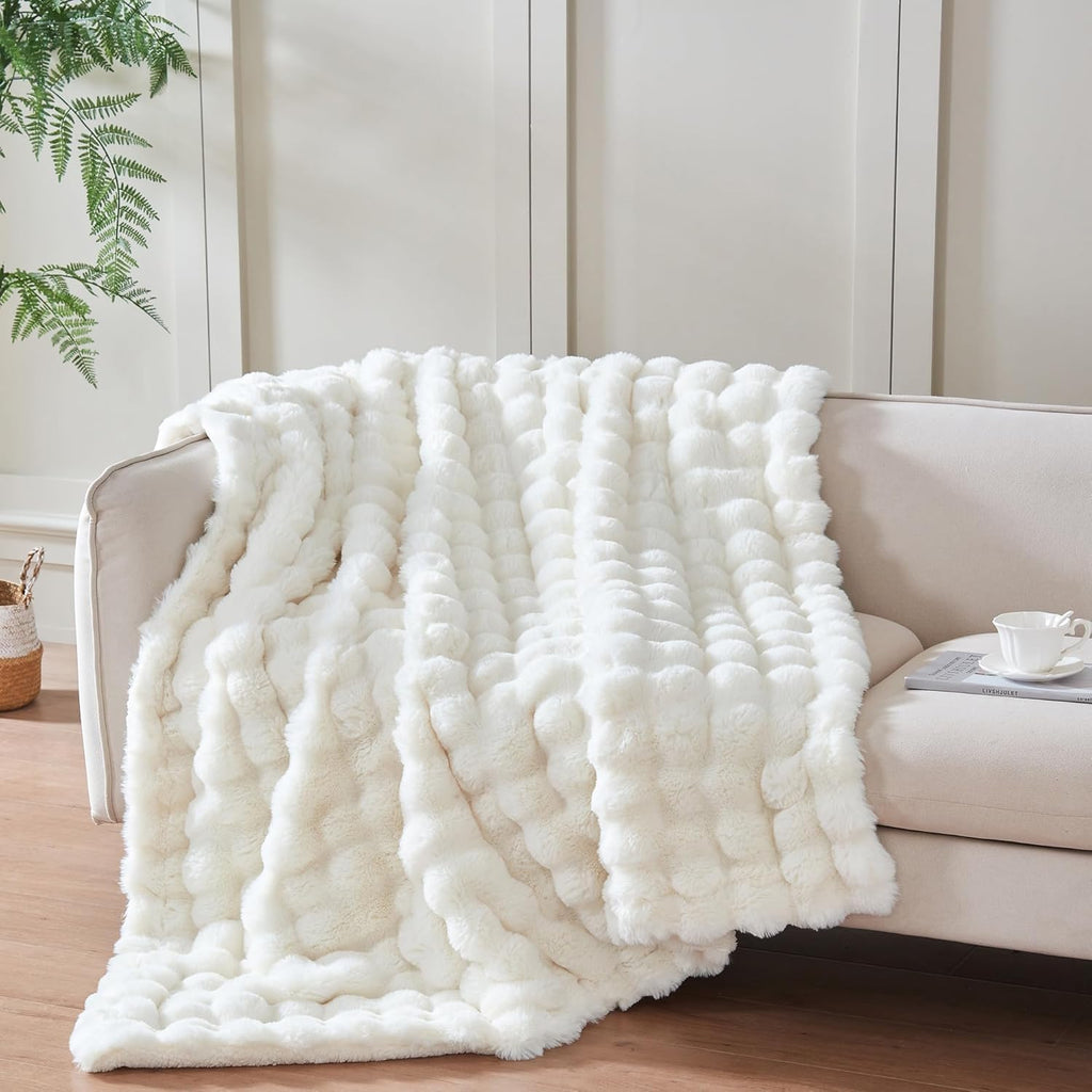 50x60 Inches Ultra-Soft Fuzzy Faux Fur Plush Throw Blanket - Thick, Warm Sherpa for Couch, Sofa, Bedroom, Camping - Decorative Blanket for Cozy Warmth, Bubble Grey