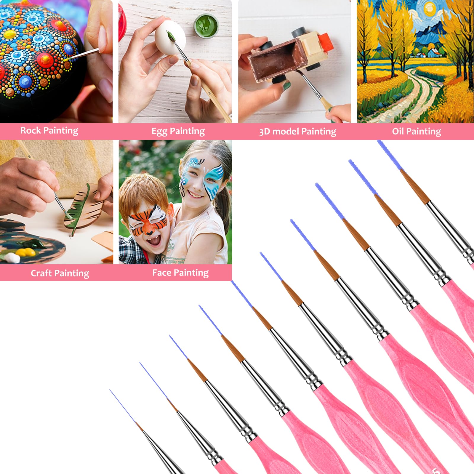 5PC Miniature Paint Brush for Fine Detailing, Detail Paint Brushes, Small Painting Brushes for Art, Crafts, Acrylic, Watercolor, Model, Face, Paint by Number, Figurine(Black)