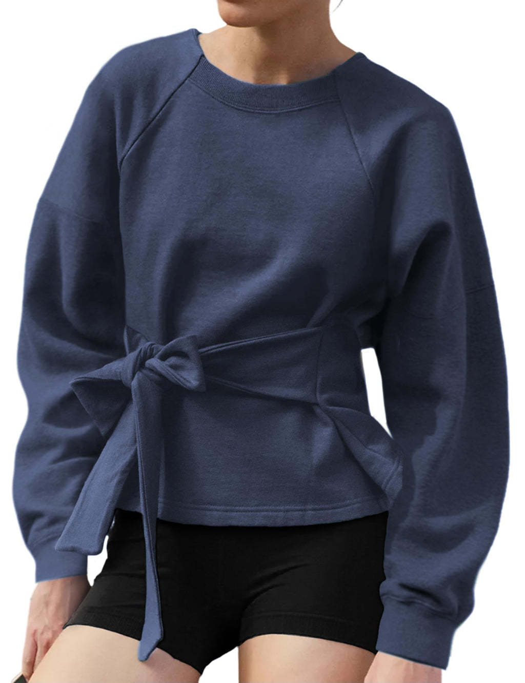 Zhiyouni Women's Long Sleeves Shirt Tops Casual 2026 Fall Fashion Crewneck Tie Knot Sweatshirt Pullover