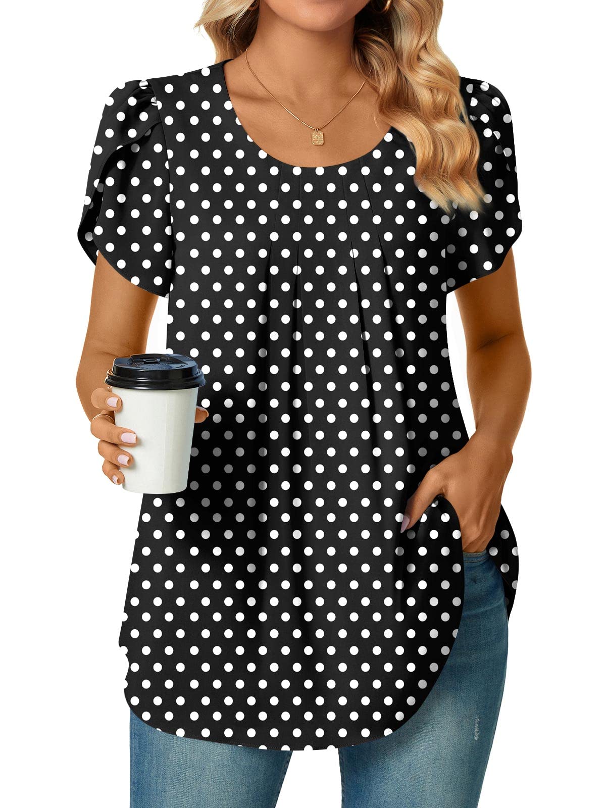 Bestbee Womens Plus Size Tops Dressy Casual Summer Chiffon Blouses Short Sleeve Dress Shirts Business Loose Fit Tunics