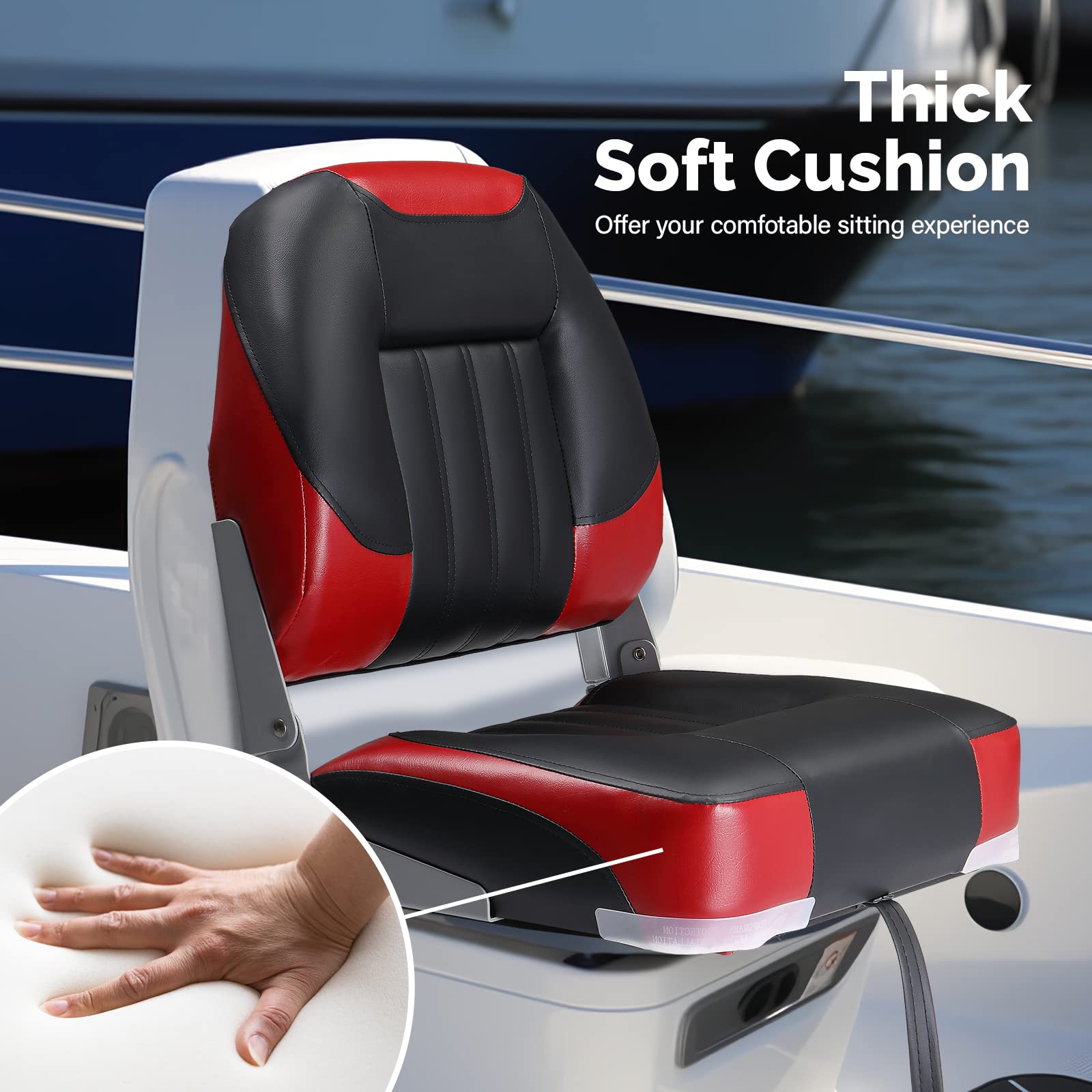 PEXMOR Boat Seats, Low/High Back, Folding, Waterproof, Captain Seat, 2 Packs (High Back-Blue & White)