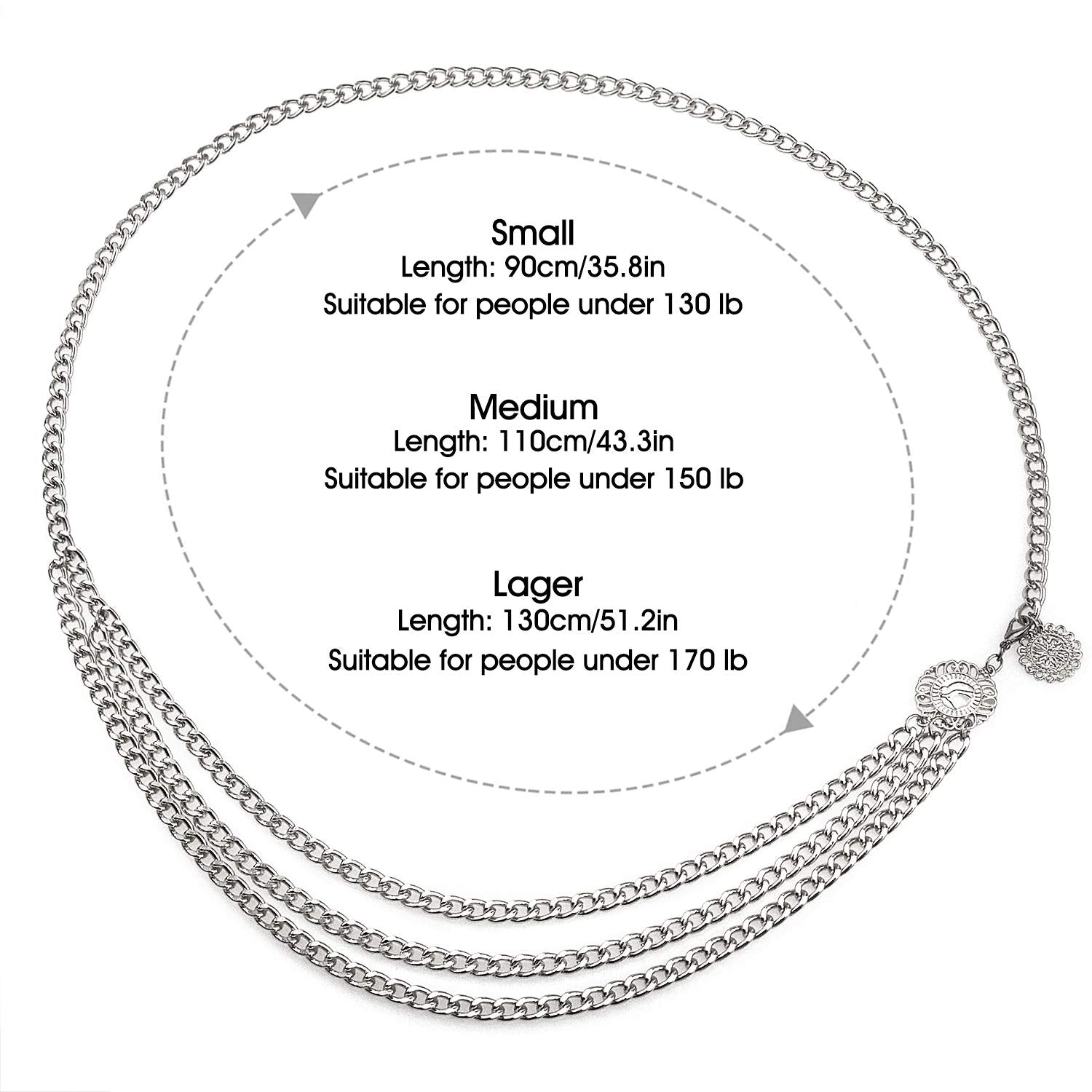 Glamorstar Multilayer Metal Waist Chain Dress Belts Metal Belt for Women
