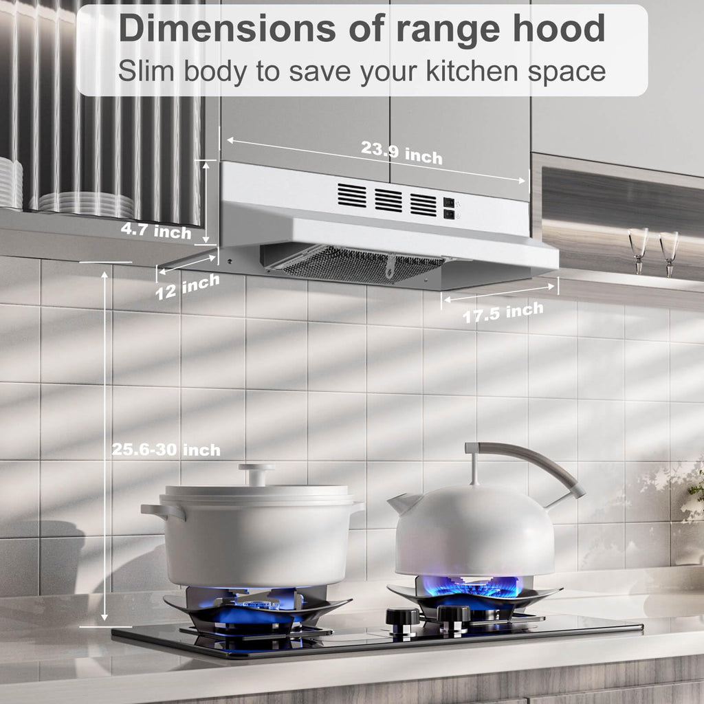 SNDOAS Black Range Hood 24 inch,Ducted/Ductless Range Hood Under Cabinet,Black Coating Stainless Kitchen Exhaust Hood with 2-speed Fan,230 CFM,Rocker Switch,Hard-wired Stove Vent, Ventless Hood