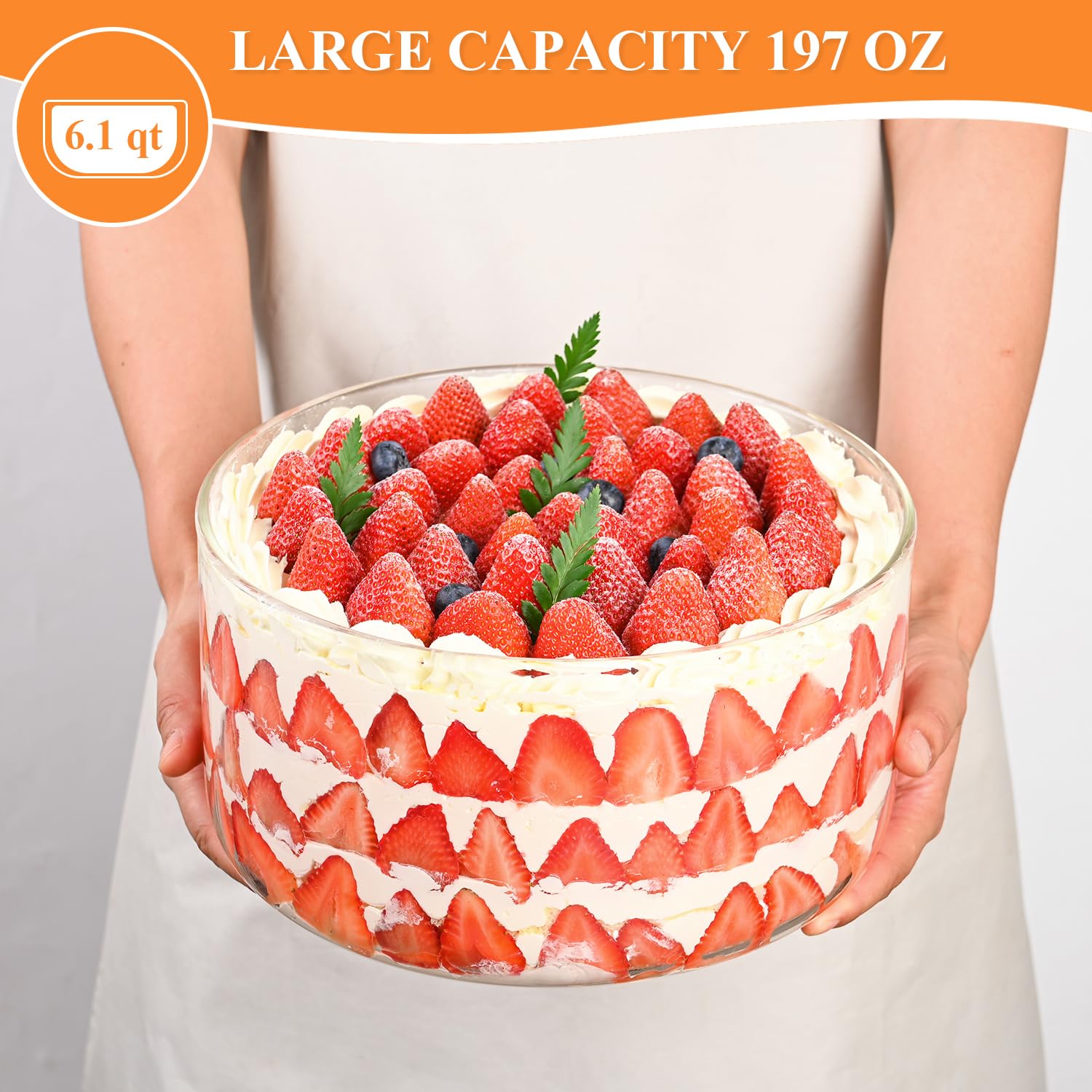 LOVYANXUE 9 inch Large Salad and Trifle Bowl Glass with Lid, 155 oz Versatile Mixing and Serving Dish for Fruit, Laying Ice Cream, Cake, Cupcake, Baking, and Dessert, Microwave Safe