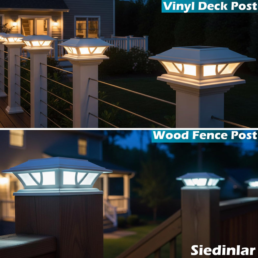 SIEDiNLAR Solar Post Lights Outdoor 2 Modes LED Deck Fence Cap Light for 4x4 5x5 6x6 Posts Patio Garden Decoration Warm White/Cool White Lighting Black (1 Pack)