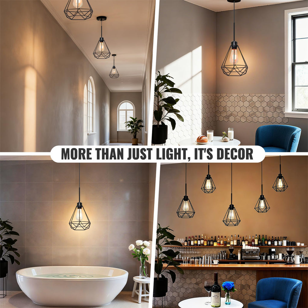 Maliralt Pendant Light Hanging Lights Fixture - Adjustable Hanging Lamps with Black Metal Diamond Shade for Kitchen Island, Dining Room Over Table, Breakfast Corner, Farmhouse Home Decor - 1 Pack