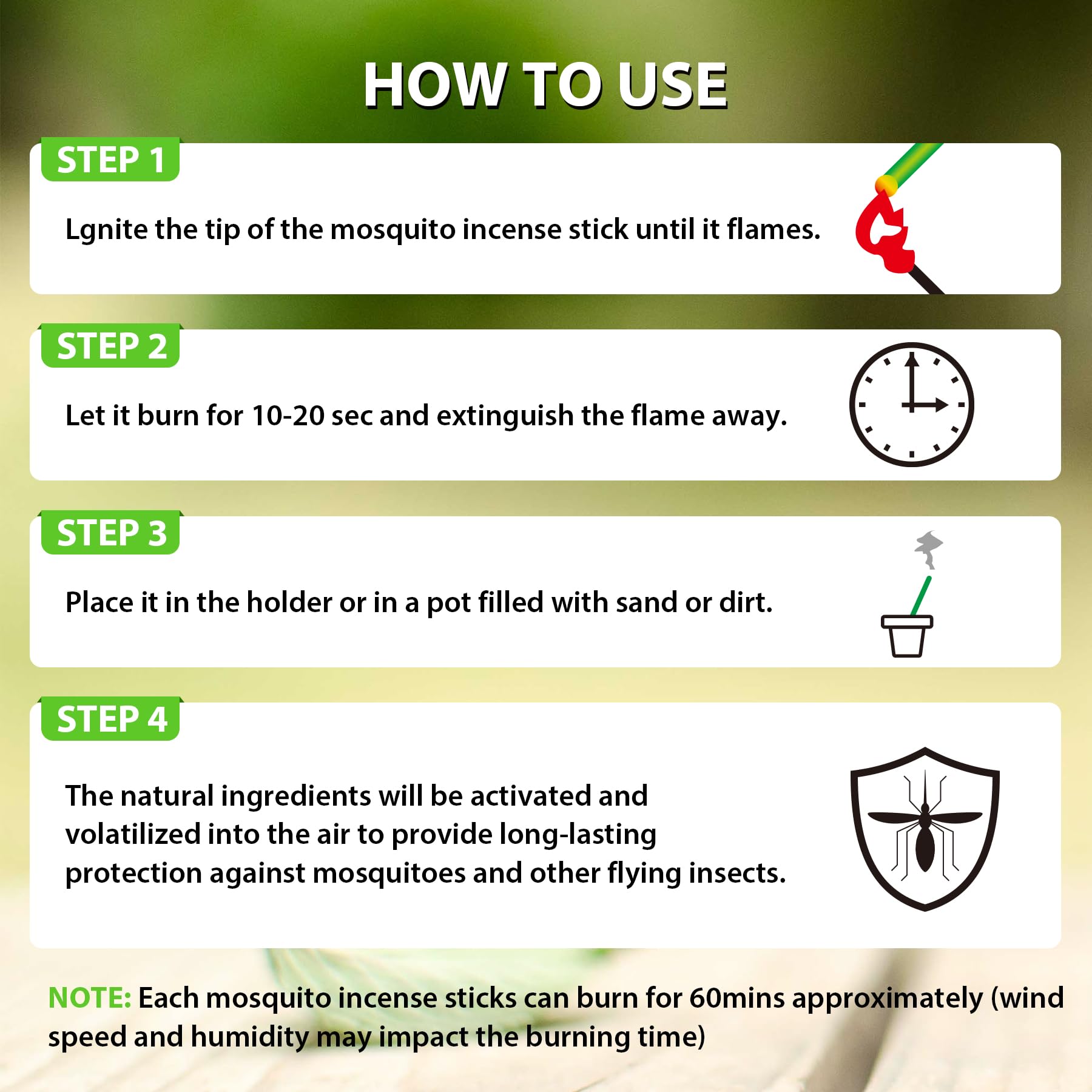 BugBai Mosquito Repellent Outdoor Patio 120 PCS, Citronella Oil Mosquito Incense Sticks Indoor Home Pet Family Safe, Natural Plant-Based Bug Insect Barrier for Yard Garden Lawn Camping Fishing, 0.5 lb
