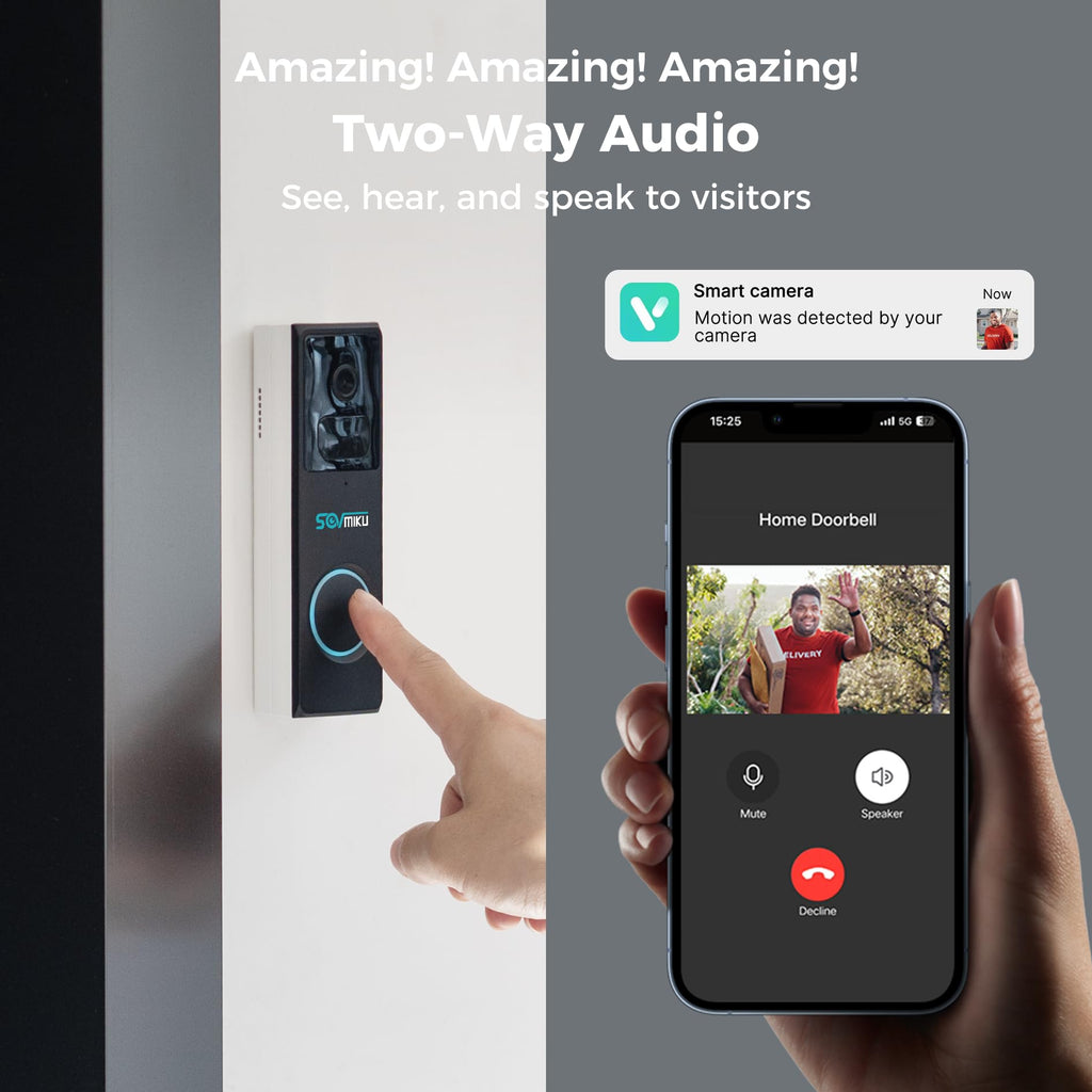 SOVMIKU Vicohome DB3 2K Smart Video Doorbell with Chime, Home Security Battery Camera Wireless, Audible Alarm, Easy to Setup, Human Detection,Two Way Audio, 2.4GHz Wi-Fi, No SD Slot