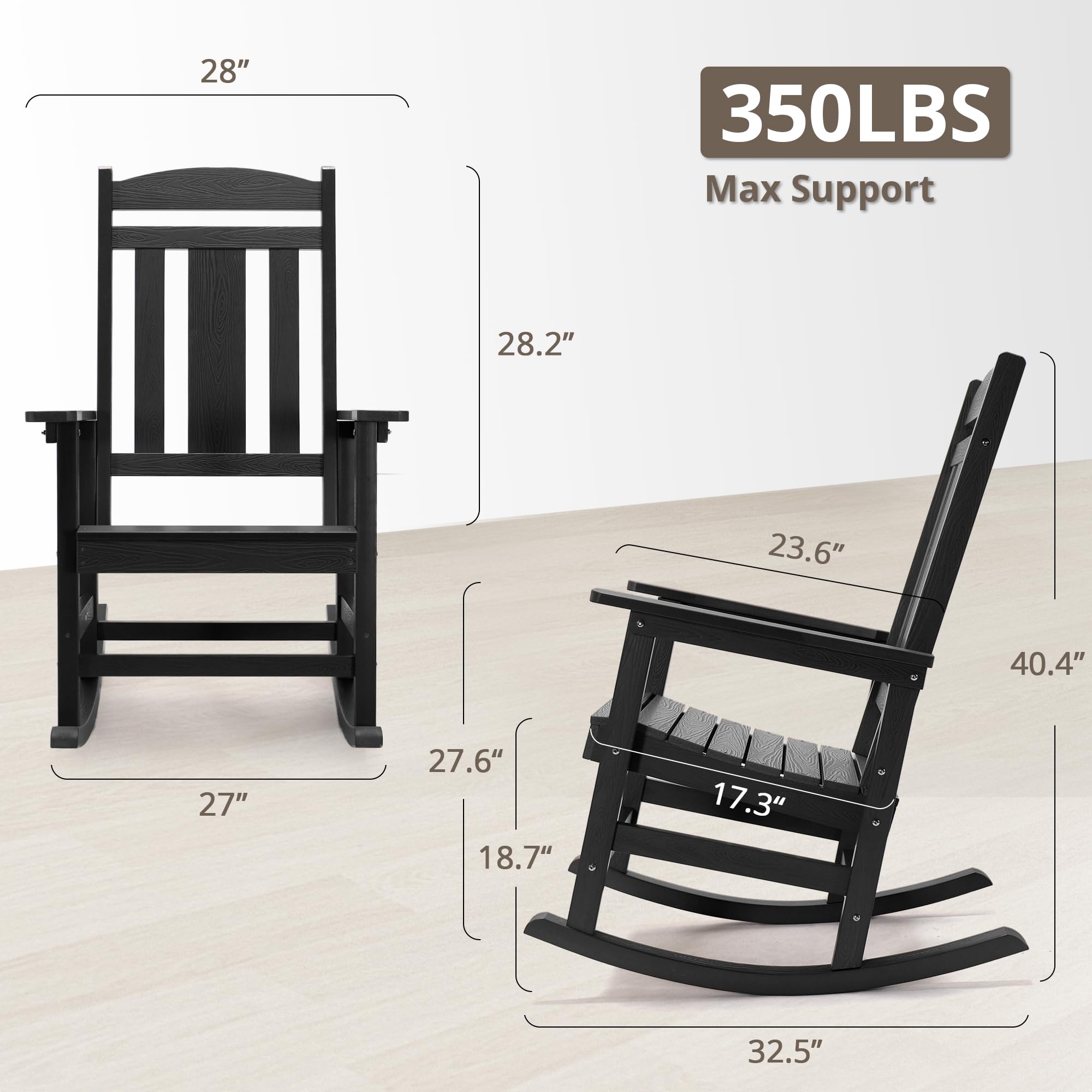 LUE BONA Rocking Chair Outdoor, Weather Resistant HDPS Plastic Rocker Chairs, 350lb Heavy Duty, Oversized Porch Rocker for Adult, High Back Smooth Rocking Chairs for Outdoor & Indoor, Aruba Blue