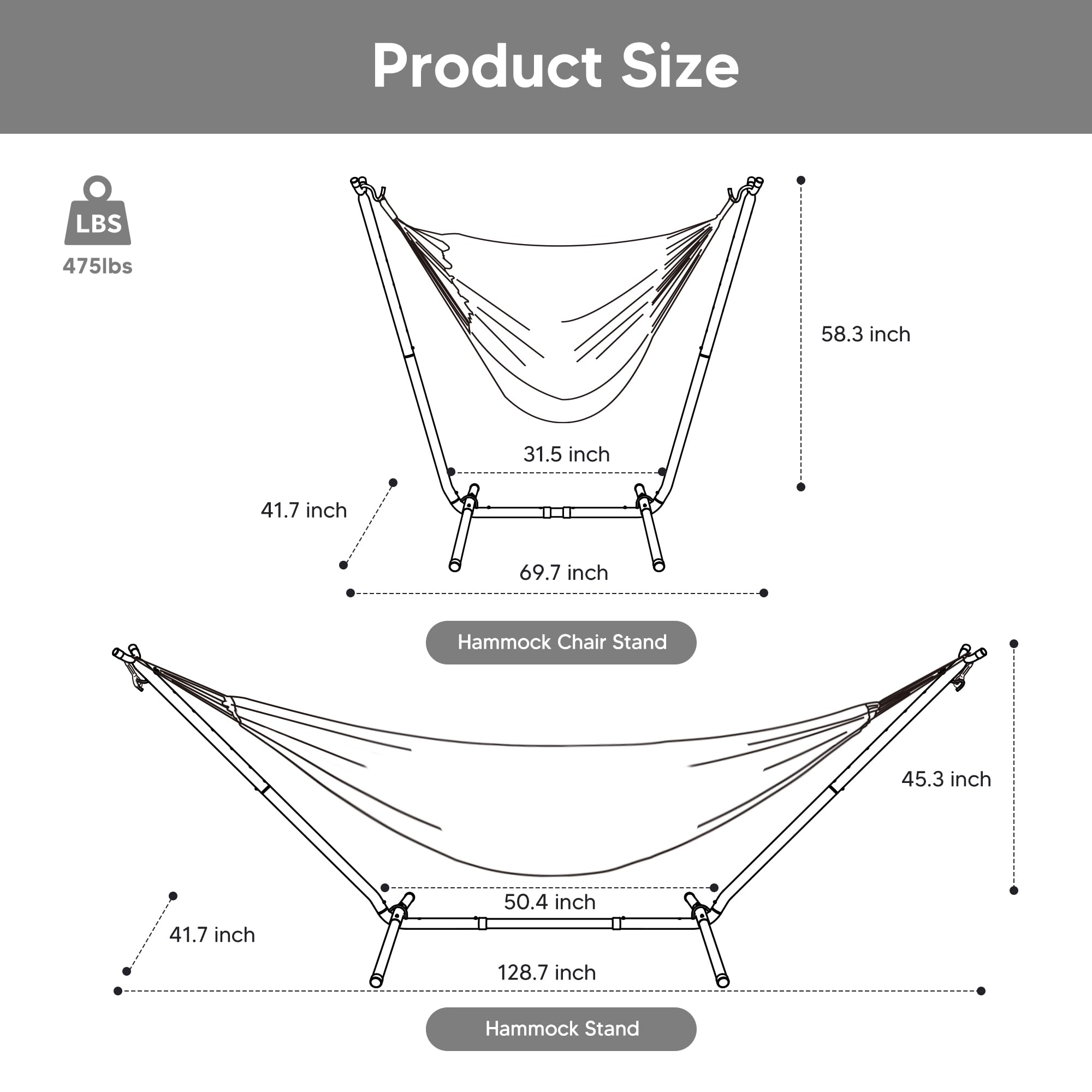 SUNCREAT 2-in-1 Convertible Free Standing Hammock with Stand Included, Camping Backyard Hammock with Stand, Patented, Blue & White Stripe