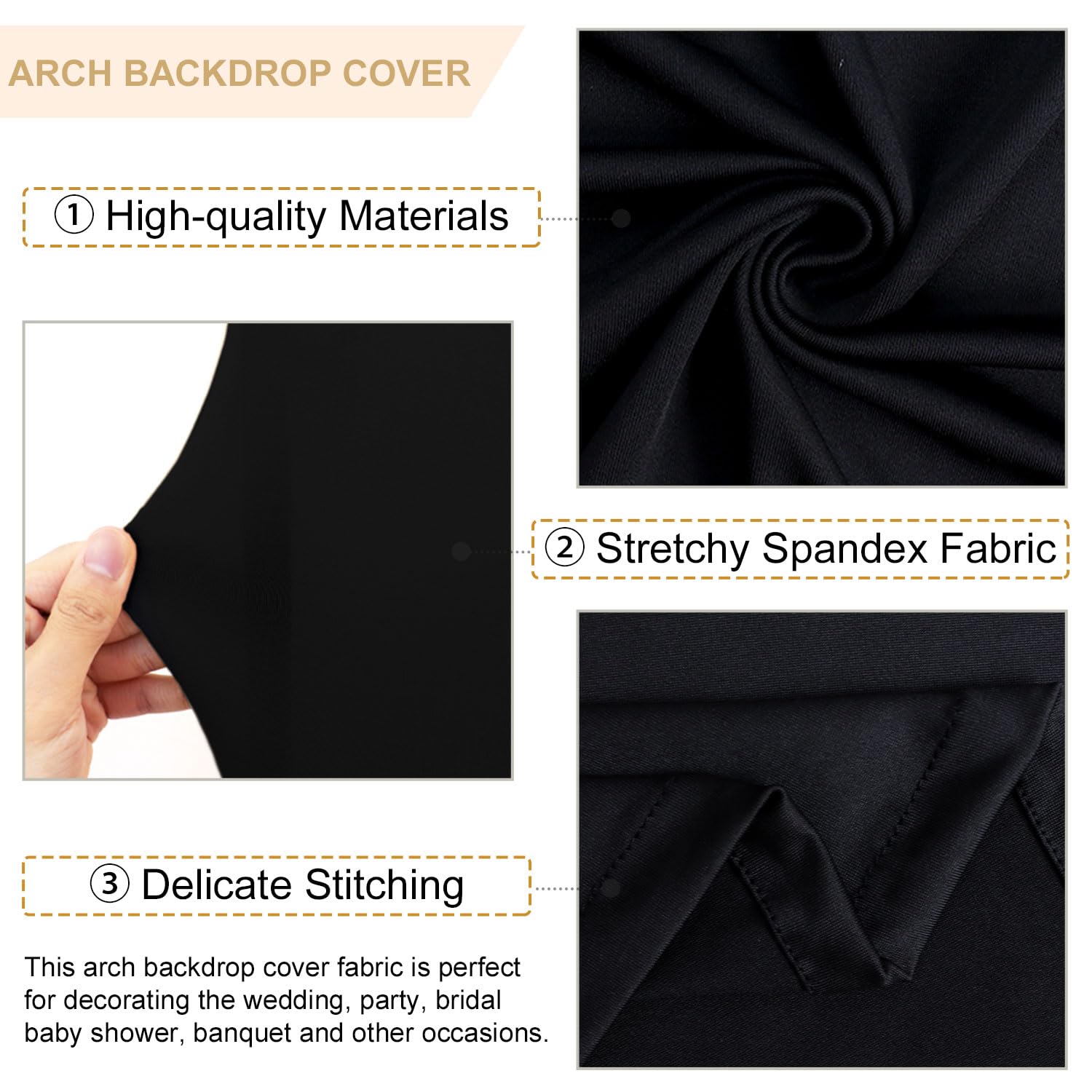 FANPROMS Beige Arch Backdrop Cover Set of 3 Wedding Arch Cover 4x5x6FT Round Top Arch Stand Cover for Fitted Arch Covers Spandex Backdrop Covers Set for Wedding Party Ceremony Decorations