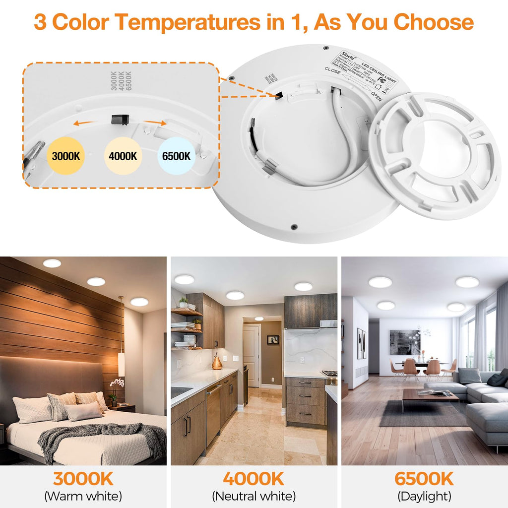 1PACK LED Flush Mount Ceiling Light Fixture, 3000K-4000K-6500K & 100W Equivalent Modern Kitchen Ceiling Lamp 15W 1500Lm 7.5 Inch Closet Round Surface for Bathroom Laundry Bedroom Hallway, Black