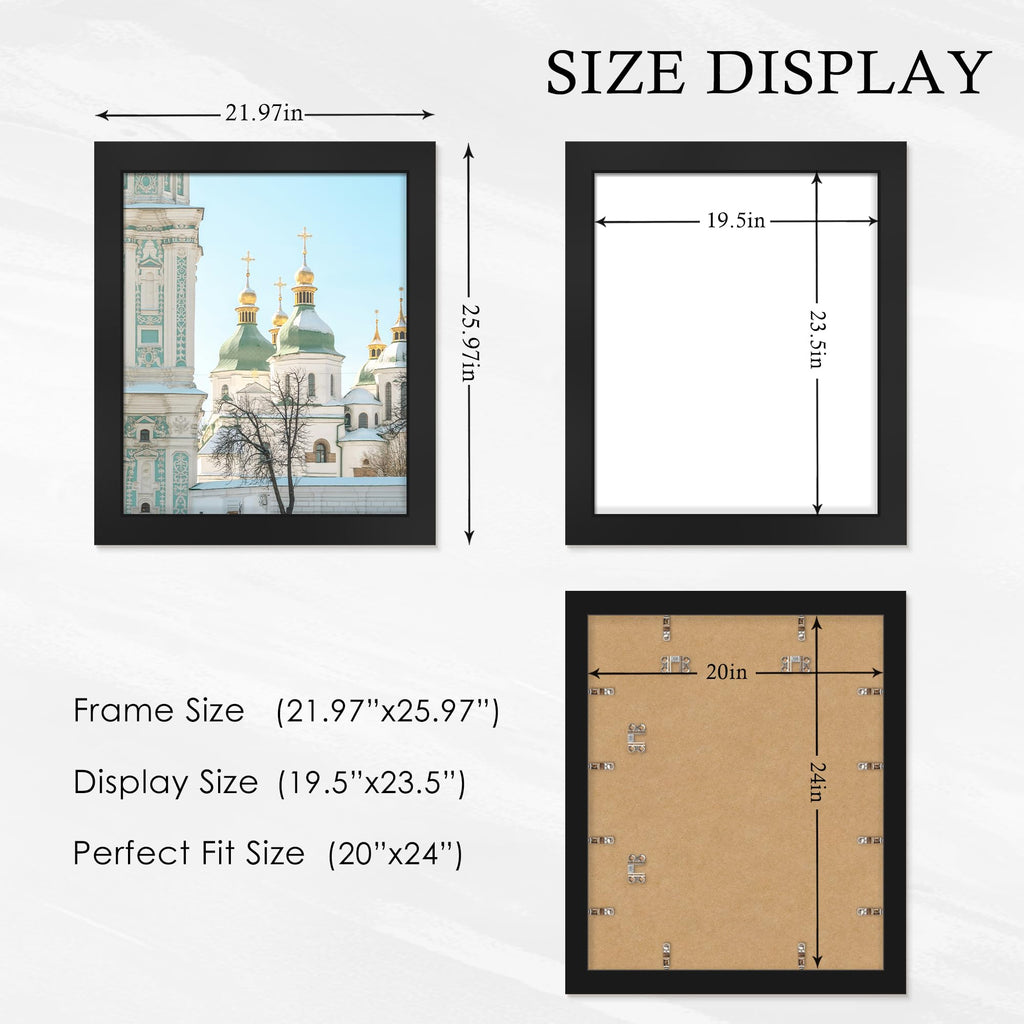 16x24 Black Frame 2 Pack, Engineered Wood for 24 x 16 in Poster | Horizontal or Vertical Wall Mounting, 24x16 Poster Frames for Gallery, Office, and Home Decor