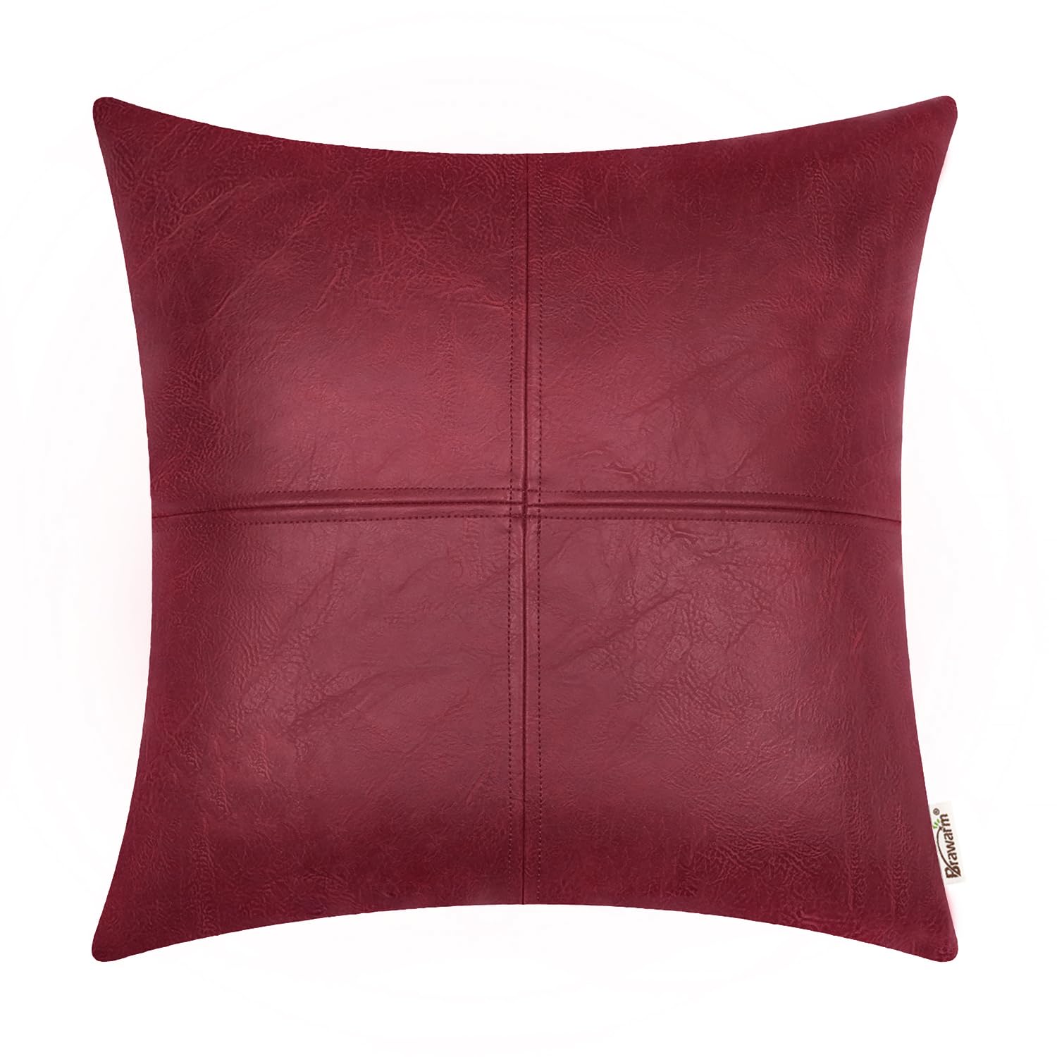 BRAWARM Faux Leather Throw Pillow Covers 16 X 16 Inches, Black Leather Pillow Cover, Hand Stitched Leather Decorative Pillow Cover for Couch Sofa Bed Living Room Home Garden