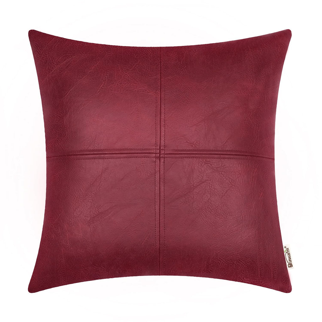BRAWARM Faux Leather Throw Pillow Covers 16 X 16 Inches, Black Leather Pillow Cover, Hand Stitched Leather Decorative Pillow Cover for Couch Sofa Bed Living Room Home Garden