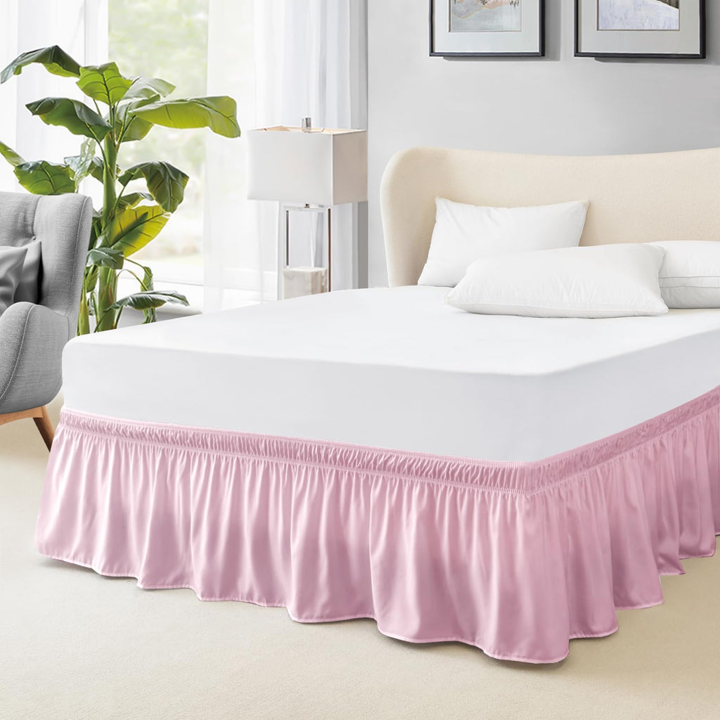 FreshCulture Twin Bed Skirt, Elastic Wrap Around Bed Skirt Twin Bed, Easy Fit with 15-Inch Tailored Drop, Hotel Quality Bed Skirts for Adjustable Bed (Beige)