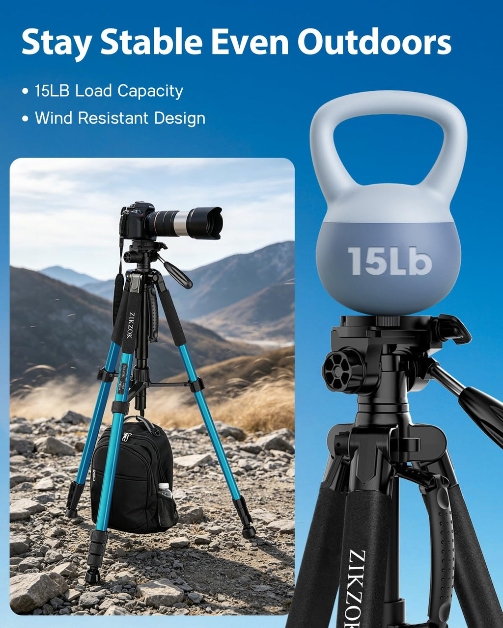 75" Camera Tripod, Aluminum Heavy Duty Camera Stand for ipad Phone, Travel Tripod with/Carry Bag/Phone Tablet Holder, Compatible with Canon Nikon Sony DSLR, Spotting Scopes, Max Load 15 Lb(Black)
