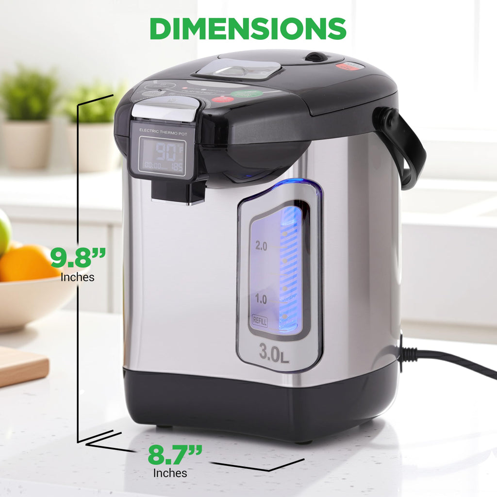 NutriChef Digital Water Boiler and Warmer - 3L/3.17 Qt Stainless Electric Hot Water Dispenser w/ LCD Display, Rotating Base, Keep Warm, Auto Shut Off, Safety Lock, Instant Heating for Coffee & Tea