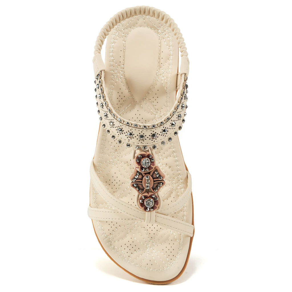 Alicegana Womens Sandals Shoes Comfort Walking with Non Slip on Casual Summer 2026 Shoes Dress Ankle Elastic Jeweled Bohemian Flats Vacation Wedding