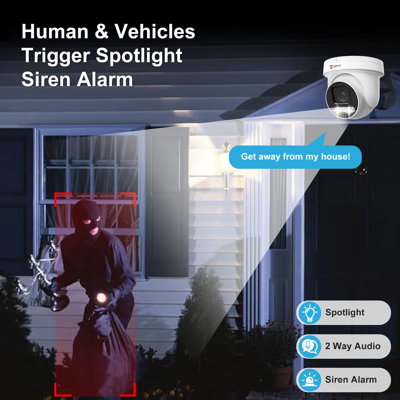 Anpviz 6MP PoE PTZ Camera Outdoor, 5X Optical Zoom 2.7~13.5mm Lens, Pan Tilt Zoom IP Security Camera Human Vehicle Detection, Spotlight&Sound Alarm, SD Card Slot, NDAA, PTZIP30A60WD-SA-5X (U Series)