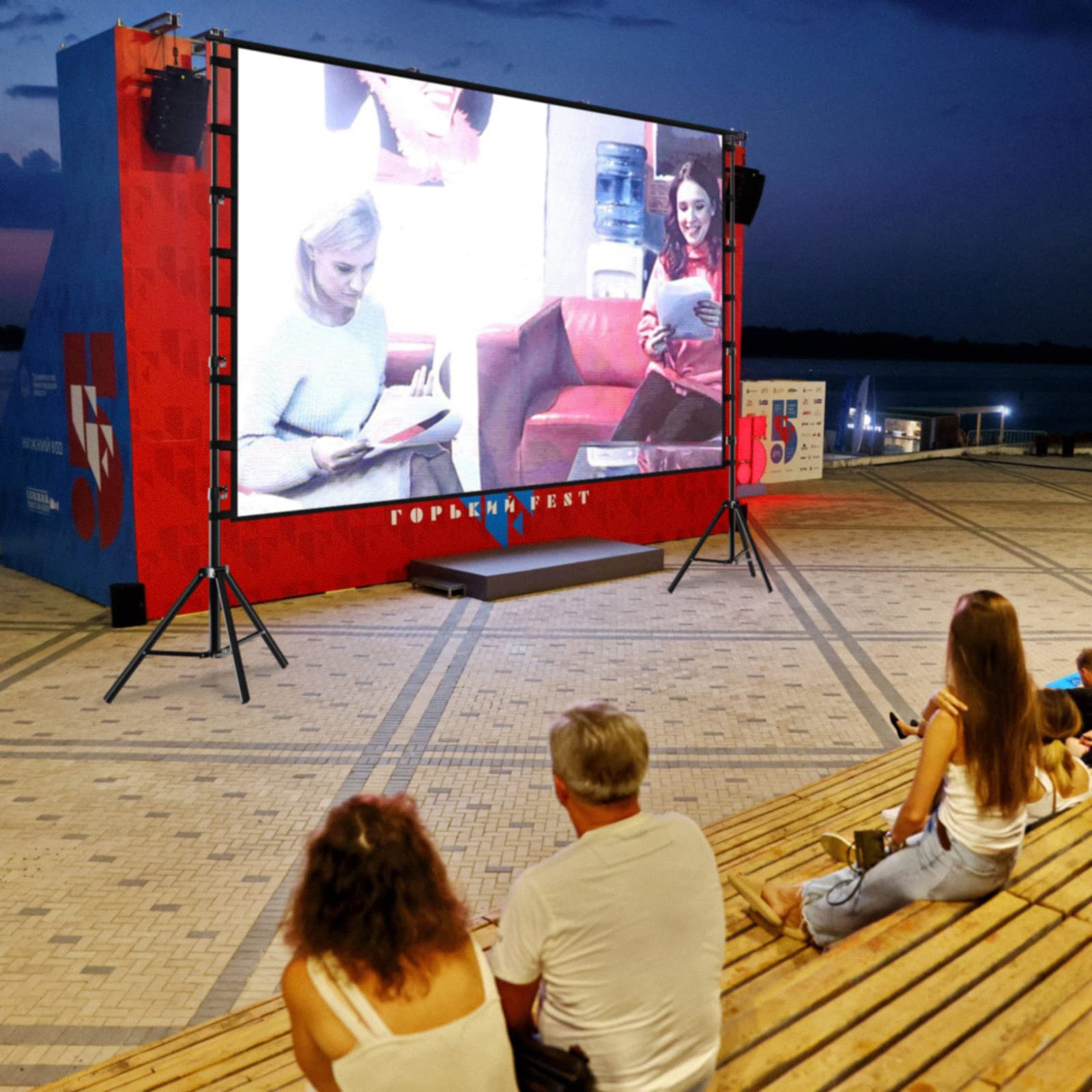 TOWOND Projector Screen and Stand, 180 inch Outdoor Projector Screen 15 FT Large Projection Screen, Portable 16:9 4K HD Rear Front Movie Screen with Carry Bag Wrinkle-Free Design for Backyard Theater