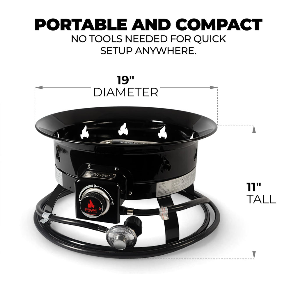Outland Living Portable Propane Fire Pit, 19-inch, 58,000 BTU Smokeless Gas Firebowl | Perfect for Camping, Patio, Backyard, Tailgating, Deck, RV| Black 823 Standard