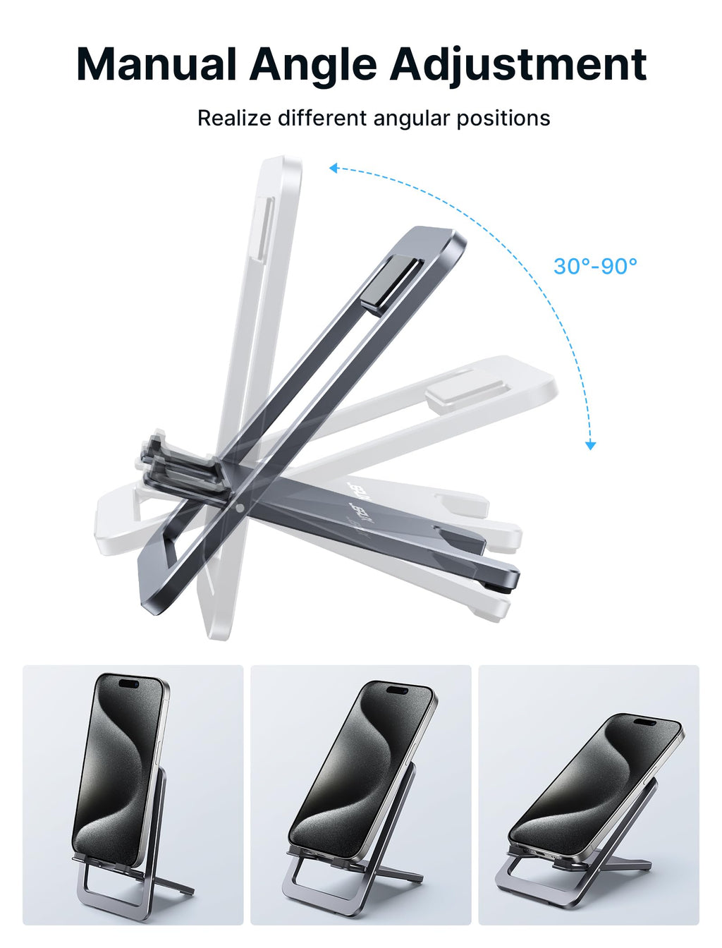 JSAUX Cell Phone Stand, Foldable Aluminum Adjustable Phone Holder for Desk Portable Travel Essentials Office Accessories for iPhone 17 16 15 14 13 Pro Max Samsung S25 S24 S23 Ultra Kindle-Black
