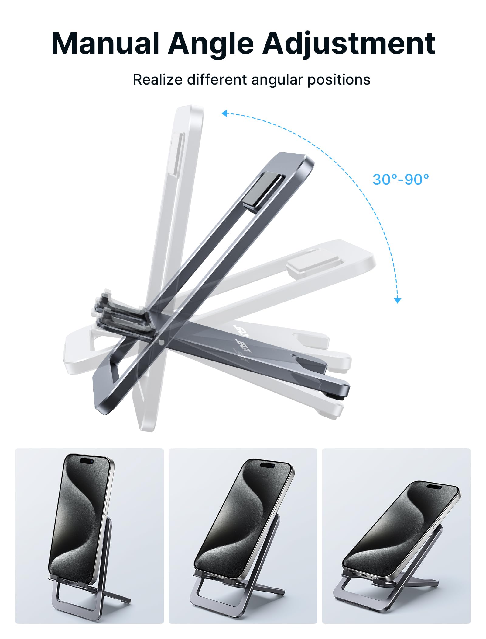 JSAUX Cell Phone Stand, Foldable Aluminum Adjustable Phone Holder for Desk Portable Travel Essentials Office Accessories for iPhone 17 16 15 14 13 Pro Max Samsung S25 S24 S23 Ultra Kindle-Black