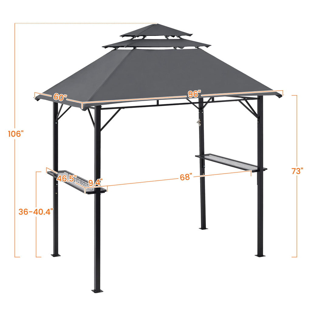 Yaheetech 8x5' Grill Gazebo, 3-Tier Outdoor BBQ Gazebo with Height-Adjustable Shelves & 10 S-Shaped Hooks & Built-in Bottle Opener, Brown